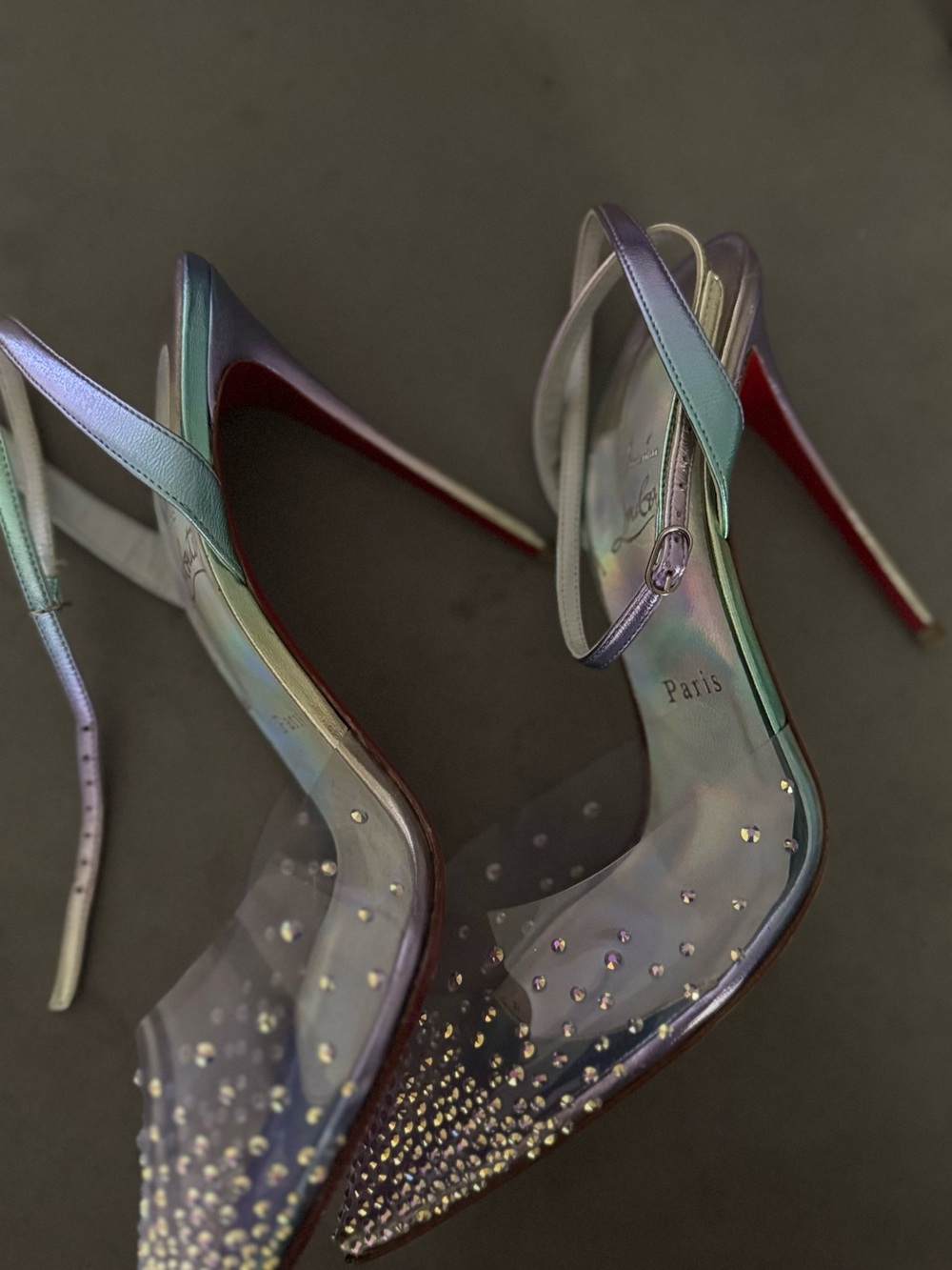 Christian Louboutin Spikaqueen Iridescent Crystal-Embellished Ankle-Strap Pumps - Picture 4 of 9